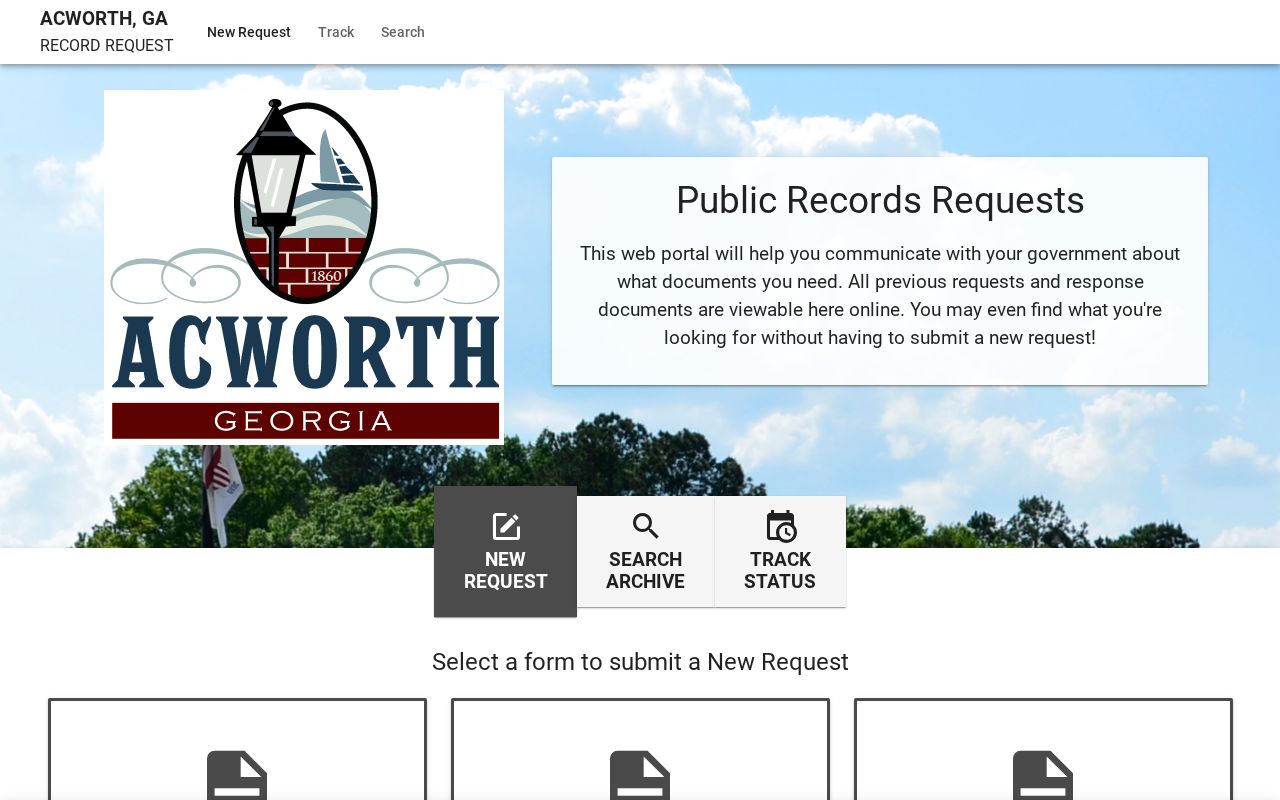 Acworth public records JustFOIA request portal
