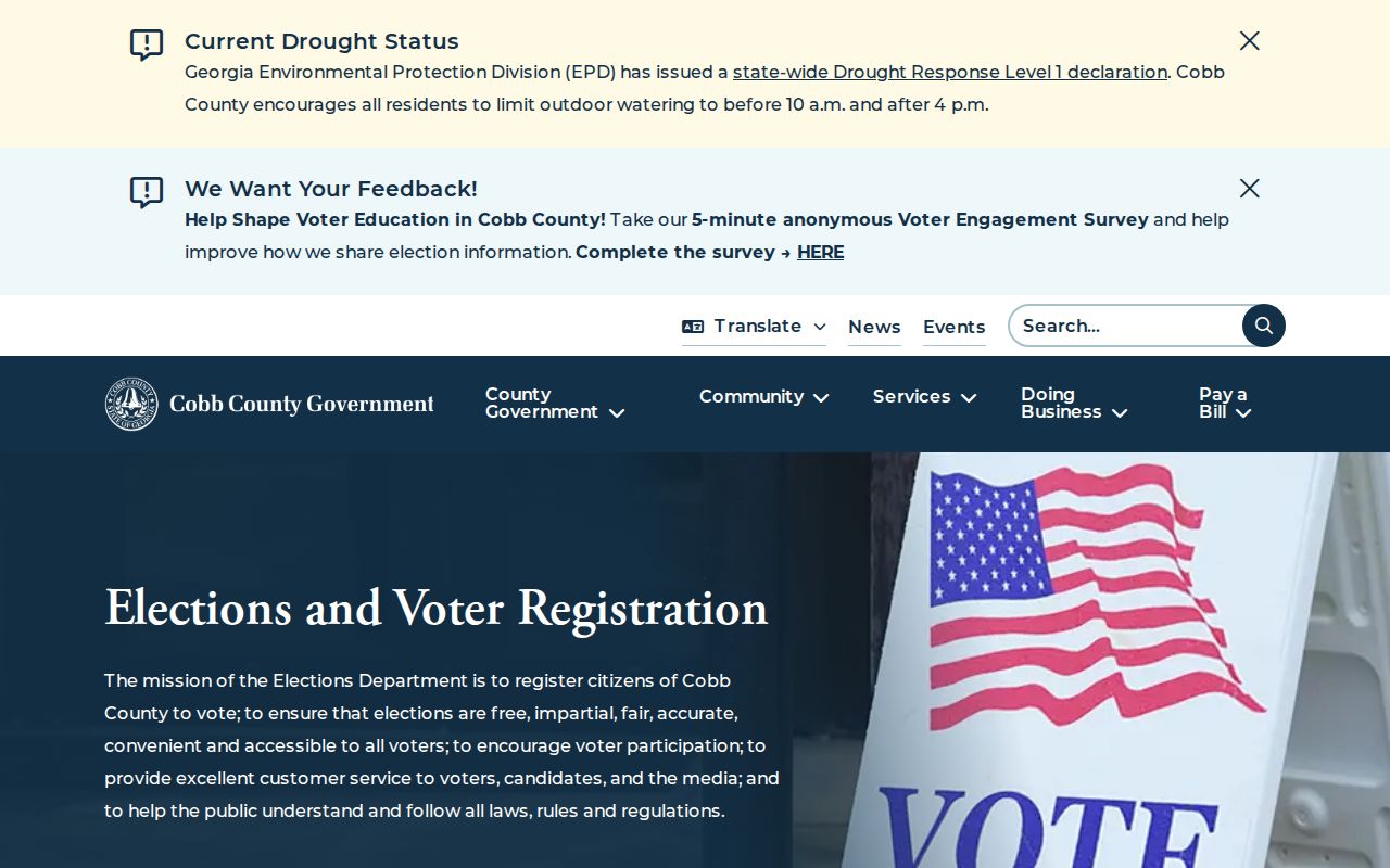 Cobb Elections office services for Acworth voter registration records