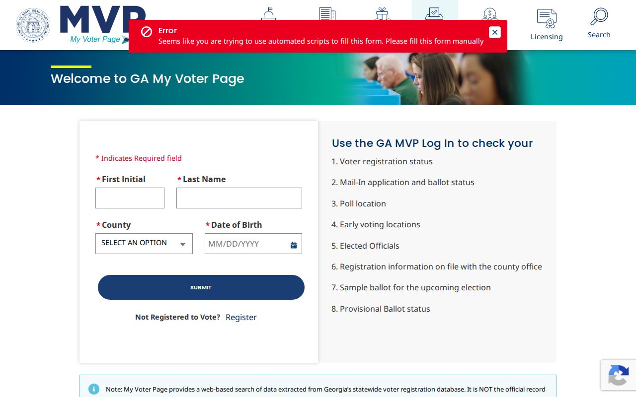 Acworth voter registration records lookup on Georgia My Voter Page